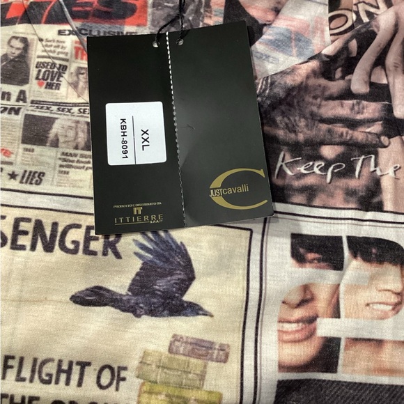 Just Cavalli Graphic Newspaper-Print Short Sleeve Shirt - Multicolor - Picture 4 of 6